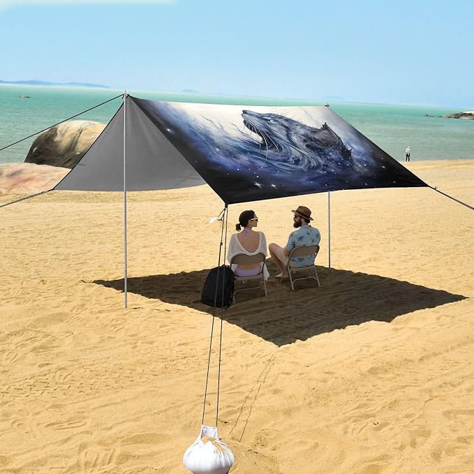 ALAZA Cats in Nebula Beach Tent Sun Shelter UPF50+ Protection Beach Shade Canopy w/ 4 Sandbags for Outdoor Camping Fishing Backyard Fun Picnic 10x9 ft
