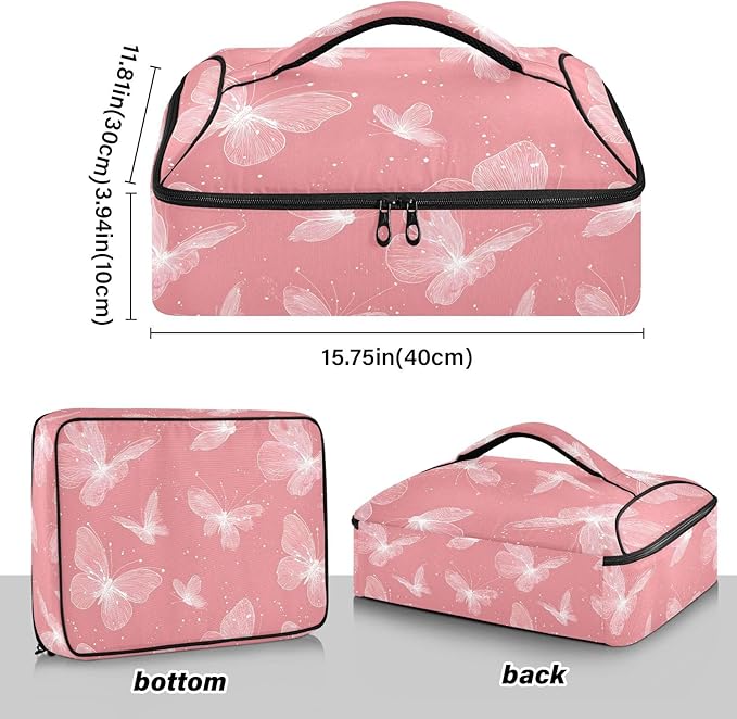 Casserole Carrier Cute Pattern Butterfly PrintInsulated Casserole Carrier for Hot or Cold Food Thermal Lunch Tote for Potluck Parties Picnic Beach Fits 9 x 13 Inches Baking Dish