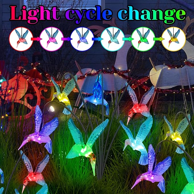 Solar Hummingbird Lights Outdoor2PACKS 12LED Swaying Firefly for Hummingbird Path DecorUnique Gifts for mom/GrandmaColor Changing Hummingbird Gifts for WomenHouseHousewarmingLawn Decor