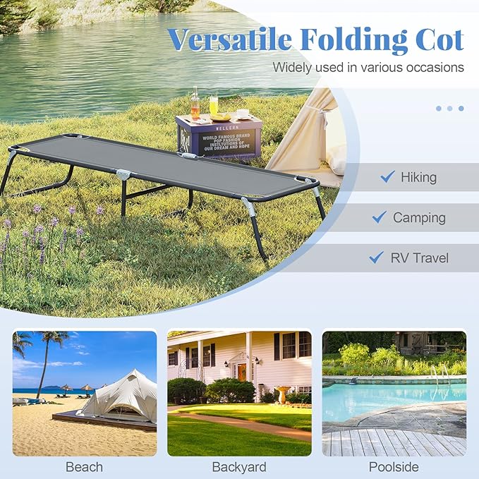 Goplus Folding Camping Cot Heavy Duty Collapsible Foldable Camping Bed for Adults Kids with Non-Slip Foot Pad Indoor Outdoor Portable Sleeping Cot for Hiking Camping Fishing