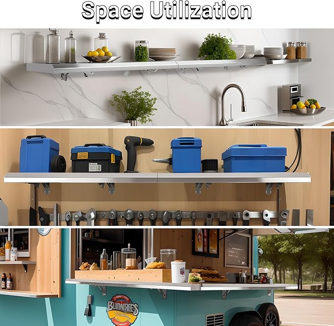Concession Shelf Drop Down 48 x 12 Folding Concession Stand Shelf Commercial Grade Stainless Steel Foldable Concession Shelves for Snack Bar Food Cart Movie Theater