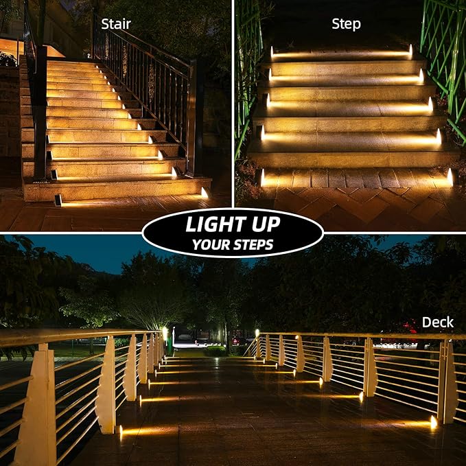 NIORSUN Solar Step Lights - 12 Pack Warm White Auto On/Off Waterproof IP67 Outside for Stairs Patios Yards Porches Steps Sidewalks Decks