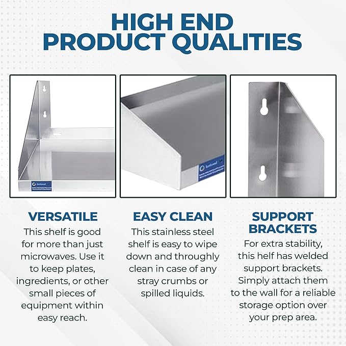 Premium Quality Stainless Steel Wall Shelf with Side Guards | Commercial Metal Shelving | | NSF Certified | (60 Long x 12 Deep)
