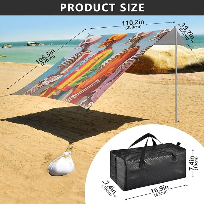 Beach Tent Sun Shelter Color Human Skeletons Lightweight &amp Easy Setup Beach Shade Canopy for Camping Fishing