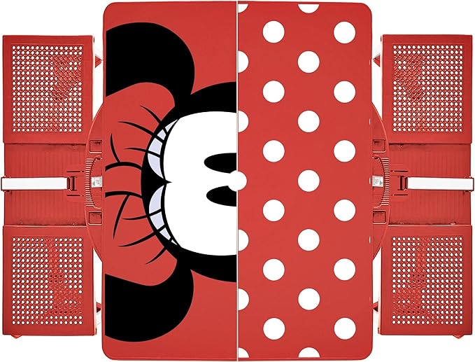 PICNIC TIME Disney Minnie Mouse Folding Picnic Table with Seats Collapsible Aluminum Table and Bench Set with Umbrella Hole Lightweight Portable Table for Camping TravelTailgating Backyard (Red)