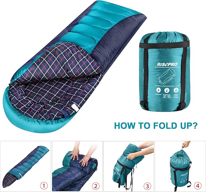 Flannel Sleeping Bag Lightweight Portable Waterproof 3-4 Seasons Warm Cold Weather Sleeping Bag for Adults &amp Kids - Indoor &amp Outdoor: Camping Backpacking Hiking