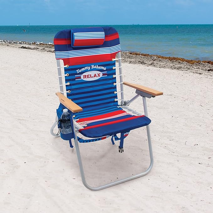 Tommy Bahama Hi-Boy 17 Seat Height 4-Position Lace-Up Suspension Folding Beach Backpack Chair