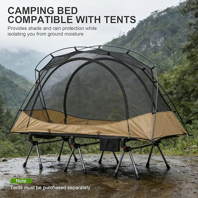75 Camping Cot Heavy Duty 330lbs Capacity Adjustable Height with Leg Extenders Lightweight Aluminum Frame Portable Folding Bed for CampingTravel Beach Office Nap