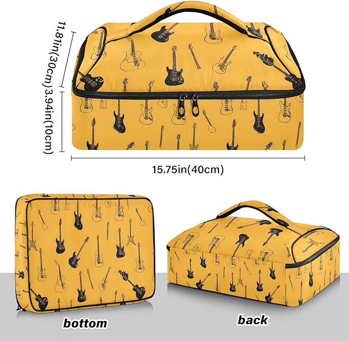 Casserole Carrier Pattern Black Electric GuitarsInsulated Casserole Carrier for Hot or Cold Food Thermal Lunch Tote for Potluck Parties Picnic Beach Fits 9 x 13 Inches Baking Dish