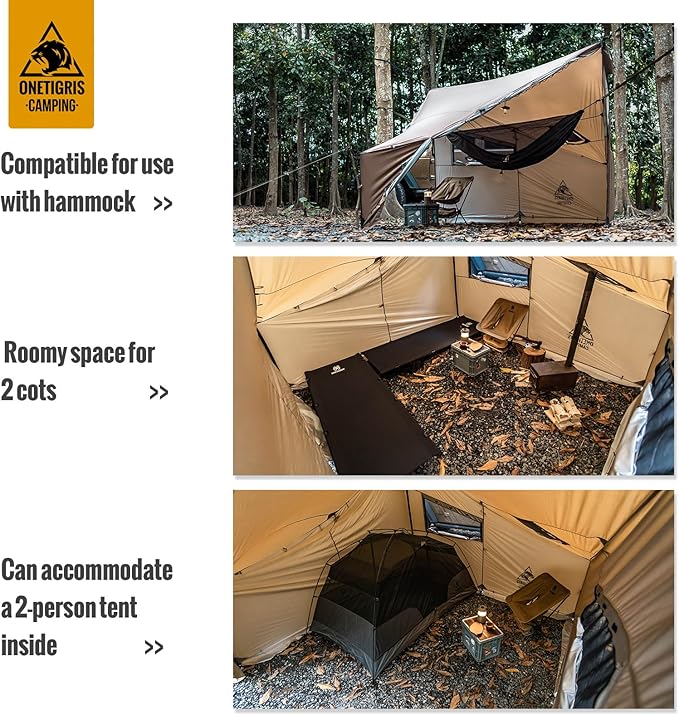 OneTigris COZSHACK Hot Tent Large Spacious 4 Person Tent with Stove Jack Windproof Waterproof Tent for Wood Stove Bushcraft Camping Travel Truck Family