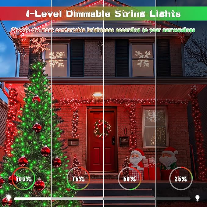 JMEXSUSS 2 Pack Solar String Lights Outdoor Waterproof Total 66 FT 200 LED Solar Christmas Lights Outdoor Twinkle Light for Christmas Tree Outside Garden Yard Xmas Decor Red to Green