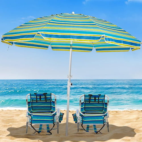 2 Pack Lightweight Portable Camping Beach Chair for Adults Outdoor Lay Flat Folding Beach Chairs with 5 Positions Backpack Beach Chair with Towel Bar Zipper Pouch Cup Holder Ocean Striped