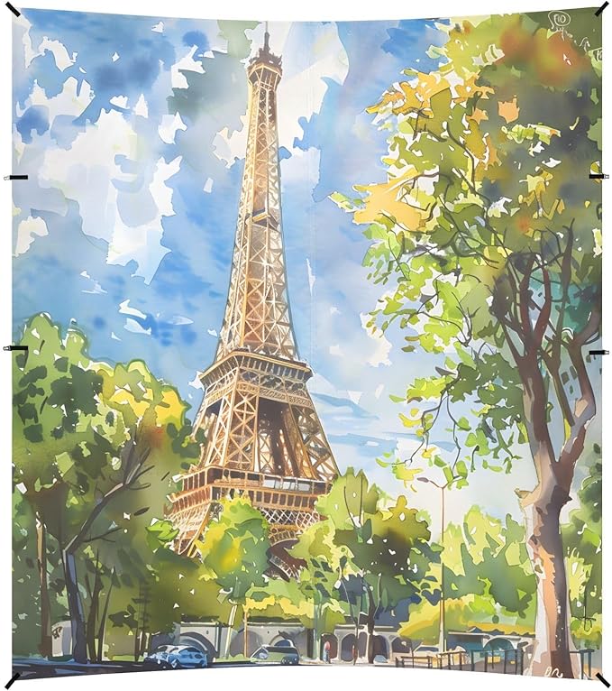 ALAZA Eiffel Tower Watercolour Beach Tent Sun Shelter UPF50+ Protection Beach Shade Canopy w/ 4 Sandbags for Outdoor Camping Fishing Backyard Fun Picnic 10x9 ft