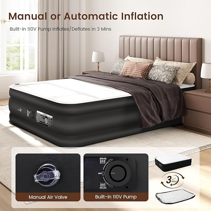 Queen Air Mattress with Built-in Pump 17 Raised Queen Blow Up Mattress Soft Milk Fiber &amp Foam Topper Air Bed Portable for Home &amp Guests Colchones Inflables Queen 900 Lbs