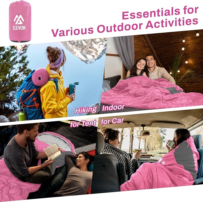 Elevon Double Sleeping Bag 2 Pillows for Adults Queen Size XL Sleeping Bag Waterproof Compact with Compression Sack 2 Person Sleeping Bags Cold Warm Weather- 3 Seasons Backpacking Hiking Travel