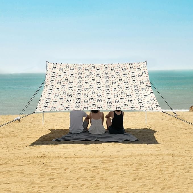 ALAZA Husky Dog Paw Prints Beach Tent Sun Shelter UPF50+ Protection Beach Shade Canopy w/ 4 Sandbags for Outdoor Camping Fishing Backyard Fun Picnic 10x9 ft