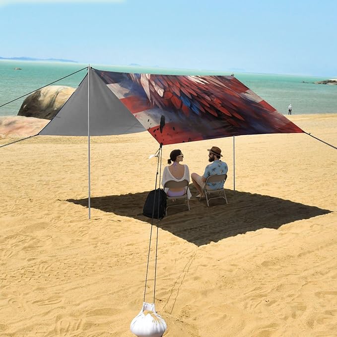 ALAZA American Flag Eagle Portrait Beach Tent Sun Shelter UPF50+ Protection Beach Shade Canopy w/ 4 Sandbags for Outdoor Camping Fishing Backyard Fun Picnic 10x9 ft
