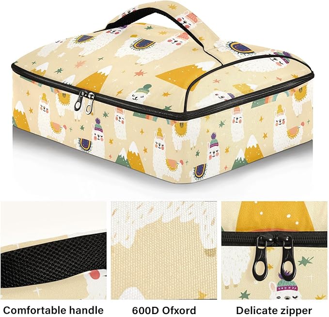 Casserole Carrier Likable AlpacasInsulated Casserole Carrier for Hot or Cold Food Thermal Lunch Tote for Potluck Parties Picnic Beach Fits 9 x 13 Inches Baking Dish