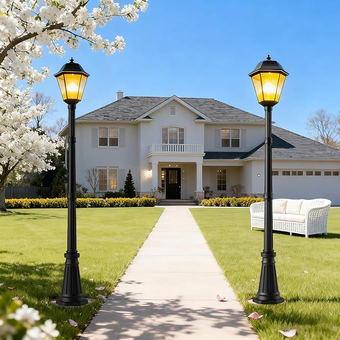Universal Outdoor Post Light Pole Black Cast Aluminum Pole with 2.36 Fitter Mount 79in Tall Traditional Street Light Lamp Post for Pathway Driveway Parking Yard Entrance Lighting