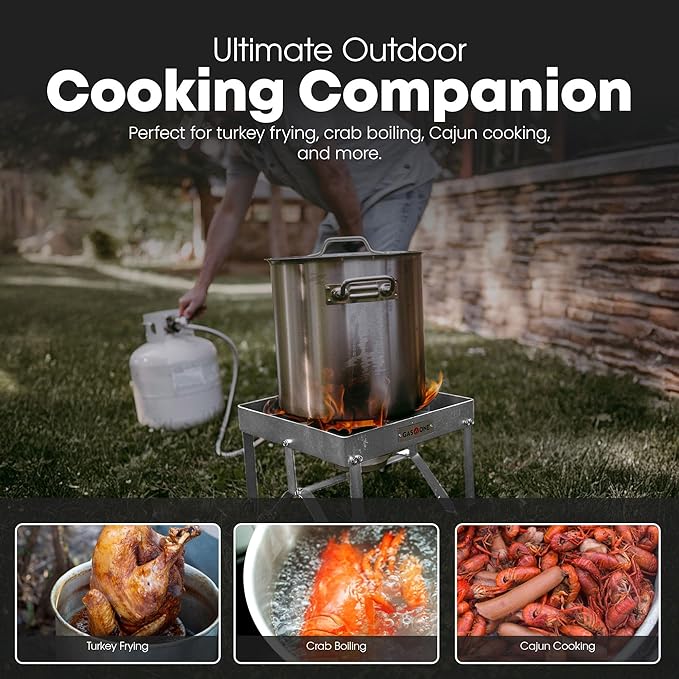 GasOne Stainless Steel Outdoor Propane Burner – High Pressure Camp Stove with Adjustable Regulator &amp Steel-Braided Hose