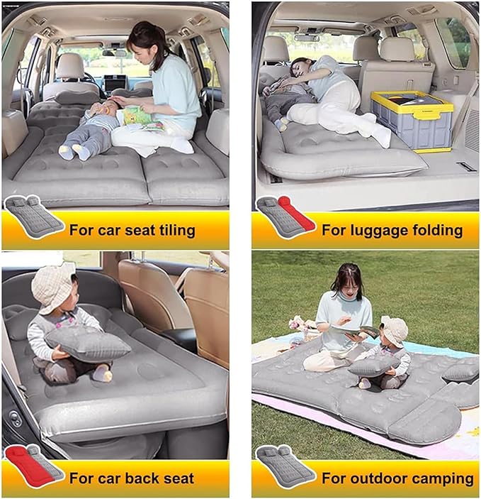 Inflatable SUV Air MattressThickened Flocking Car Travel Camping Bed with 2 Pillows &amp Air PumpPortable Car Sleeping Mattress for SUV Trunk and Rear