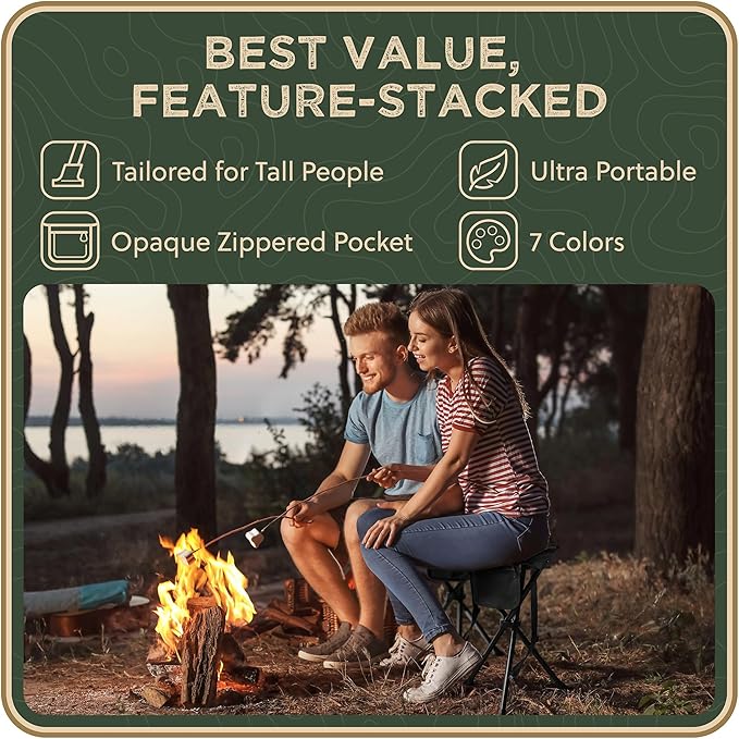 Foldable Tripod Stool - Ultra Portable Seat for Tall People 20” High - Hunting Chair &amp Hidden Zippered Pocket - 2 lb Camping Stool 3 Legged Strong Steel Stool Holds up to 200 lb (Black)