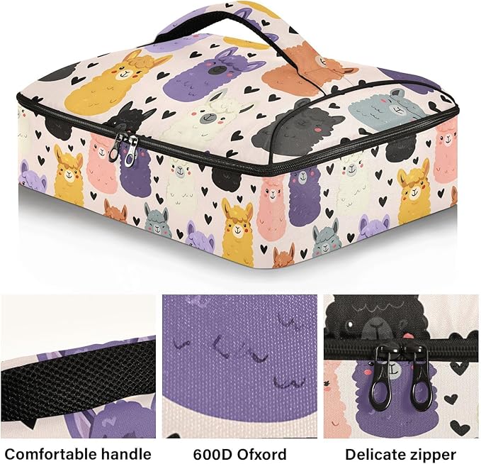 Casserole Carrier Cute Alpaca PatternInsulated Casserole Carrier for Hot or Cold Food Thermal Lunch Tote for Potluck Parties Picnic Beach Fits 9 x 13 Inches Baking Dish