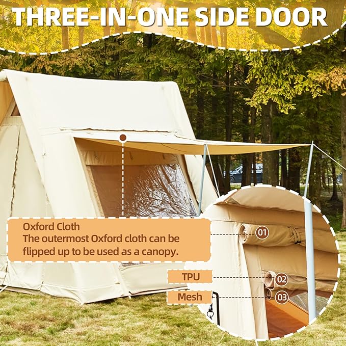 EROMMY 4/6/8/12 Person Inflatable Tent with Skylight 4 Season Blow Up Tents with Hand Pump for Outdoor Camping &amp Hiking Easy Set-up Windproof Sunproof Waterproof
