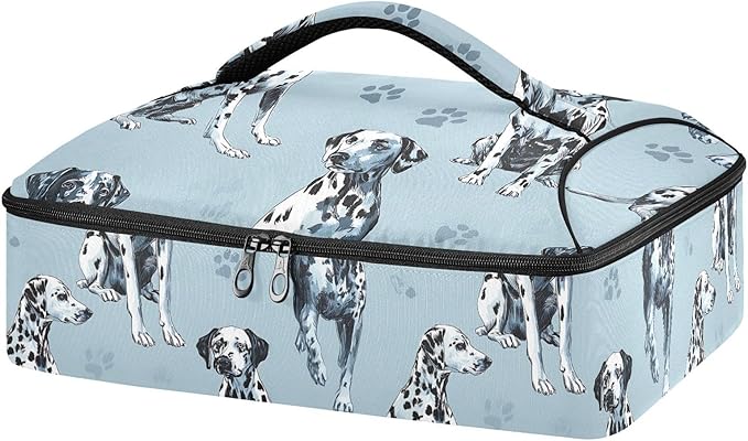 Casserole Carrier Lovely Black and White DogInsulated Casserole Carrier for Hot or Cold Food Thermal Lunch Tote for Potluck Parties Picnic Beach Fits 9 x 13 Inches Baking Dish