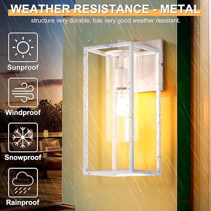 15.7 Inch Outdoor Wall Lights Outdoor Wall Lantern with Circular Clear Glass Shade Waterproof Exterior Lighting Fixtures Modern Front Porch Lighting for House Garage E26 Base ETL Listed White