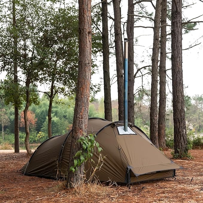 POMOLY Tunnel Tent for 1-2P Camping Locomotive 2 Chimney Tent for 4 Season Hiking Backpacking Hunting (Without a Ground Sheet)