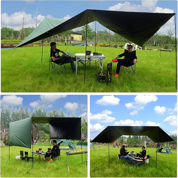Wind Tour Portable Multifunctional Tent Footprint Traveling Awning Backpacking Tarp Rain Fly Tarp Tent Waterproof Shelter Outdoor Camping Tarp Sun Shelter for Hiking Beach (Green-118×118 in) Blue