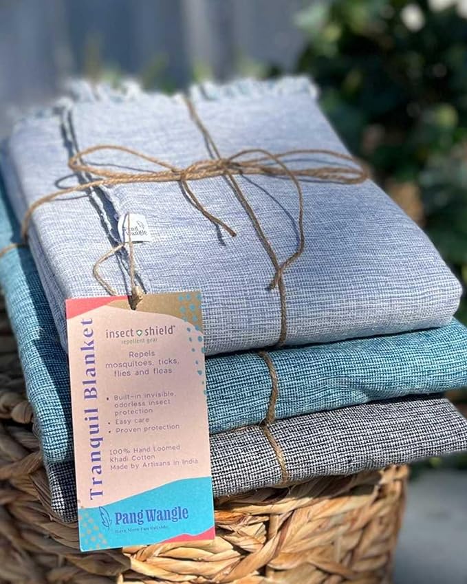 Bug Repellent Tranquil Blanket with Insect Shield Technology Repels Mosquitoes Ticks Flies and More in One of a Kind Handmade Khadi Cotton (Teal)