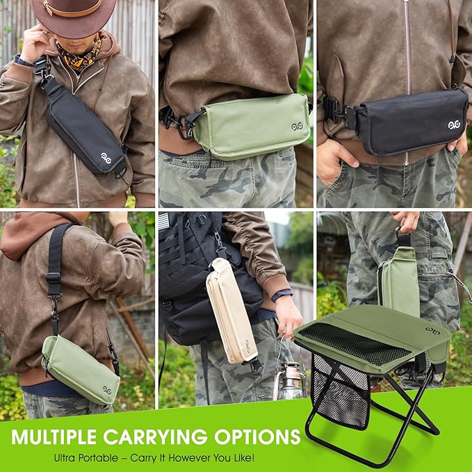 Camping Stool Upgraded FoldableStool Aluminum Alloy Bracket Portable outdoorfolding Chair with Pocket for Queuing FishingHiking Tours BBQ Parties Outdoor Camping Accessories(Green)