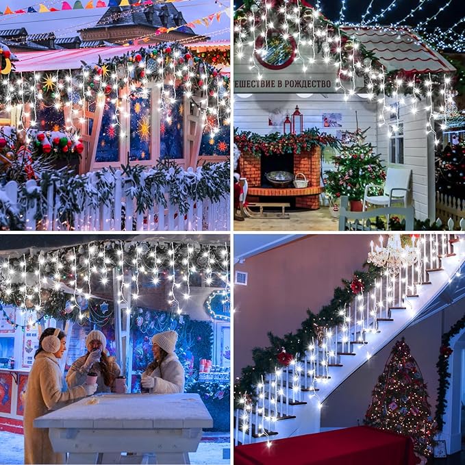 XURISEN 66ft Christmas Lights Decorations Outdoor 640 LED 8 Modes Curtain Fairy Lights with 120 DropsPlug in Waterproof Timer Memory Function for Christmas Holiday Wedding Party Decor(Cool White)