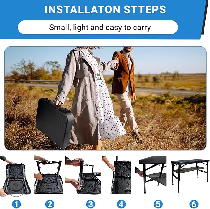 Portable Folding Table and Stool Set Lightweight Foldable Table &amp Collapsible Stool for Camping Picnic Beach Fishing Sturdy Small Outdoor Table with Mesh Layer Storage