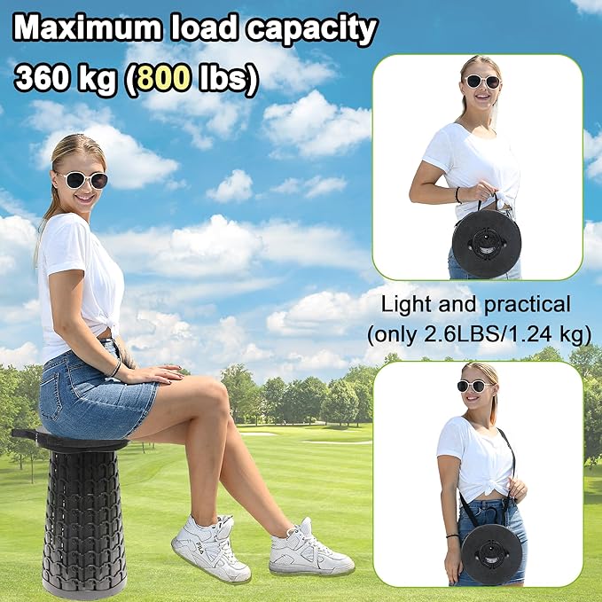2026 Upgraded Taller 18.1 Wider 10.2 Collapsible StoolMax Load Capacity 800lbsMore Sturdy&amp Portable Retractable Folding StoolsAdujstable Telescoping Stools for Adults Camping &amp Outdoors B