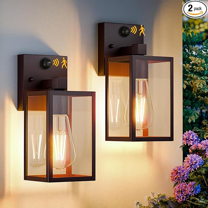 2 Pack Motion Sensor Outdoor Light Fixtures Wall Mount Oil Rubbed Bronze Front Porch Lights Dusk to Dawn Exterior Wall Sconce Waterproof Lantern LampOutside Coach Light for HouseGarageYard
