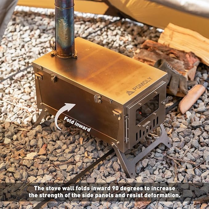 POMOLY Chalet 70 Pro Camping Hot Tent Cabin Tent and UltraFold Mini 0.6 Titanium Wood Stove