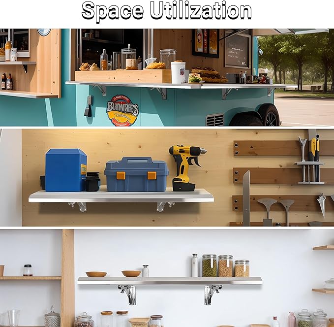 Folding Concession Shelf 48 x 12 Stainless Steel Drop Down Folding Serving Food Serving Stand for Concession Windows