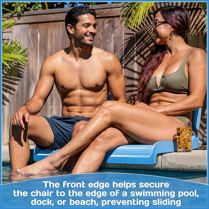 4 Pcs Pool Chairs Foldable Poolside Chairs for Edge of Pool Portable Seat for Outdoor Beach Stadium Durable ABS Plastic with Back Support (Blue)