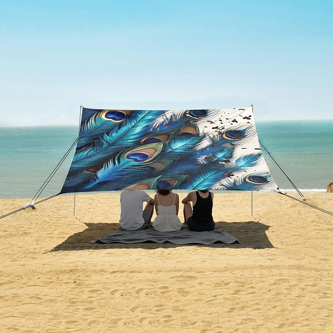 Peacock FeatherCamping Sun Shelters 9.2 x 10.5 FT Beach Canopy Tent Sun Shade with Carrying Bag for Camping Trips Fishing Backyard Fun or Picnics 21340480