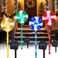 4PCS Lollipop Peppermint Solar Candy Cane Lights Outdoor - Christmas Solar Pathway Lights Christmas Lollipop Decorations 8 Modes Candy Cane Pathway Light for Outside Yard Walkway