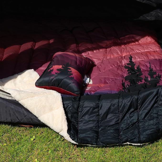 Outdoor Camping BlanketWarm Thick Camp Blankets with Sherpa Lining Soft Fleece Camping Blanket Puffy Camping Quilt for Cold Weather Traveling Stadium Hiking Picnics