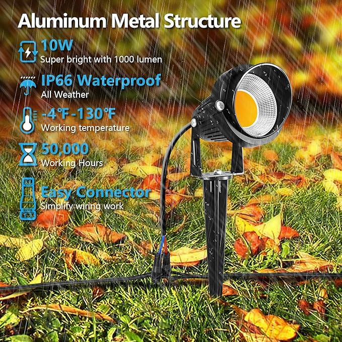 ZUCKEO 10W Low Voltage Landscape Lights LED Landscape Lighting with Connectors 12V Outdoor Spotlights Yard Garden Pathway Lights 1000LM Waterproof Warm White Light (14 Pack)