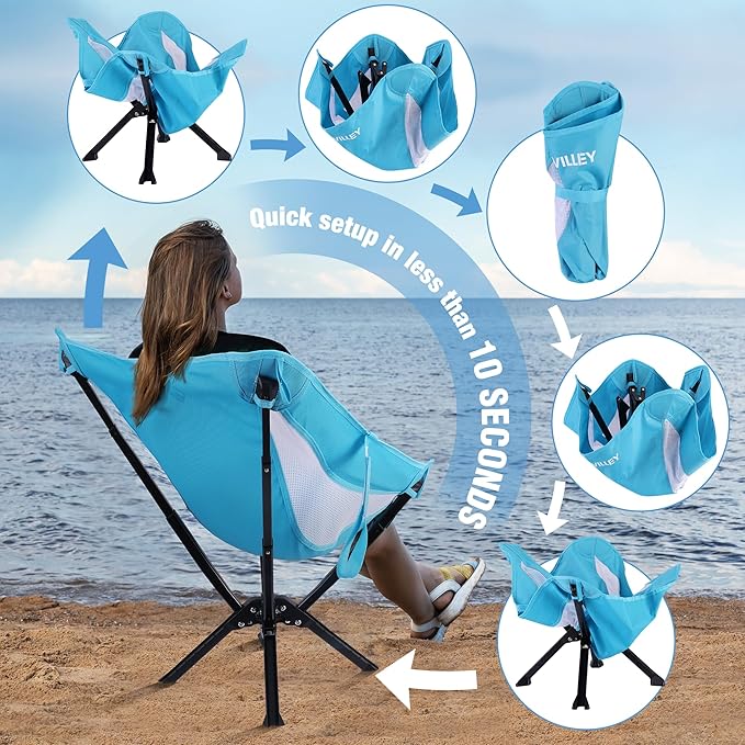 VILLEY Portable Folding Chair Lightweight Camping Chair &amp Folding Camping Table with 2 Cup Holders &amp Carry Bag