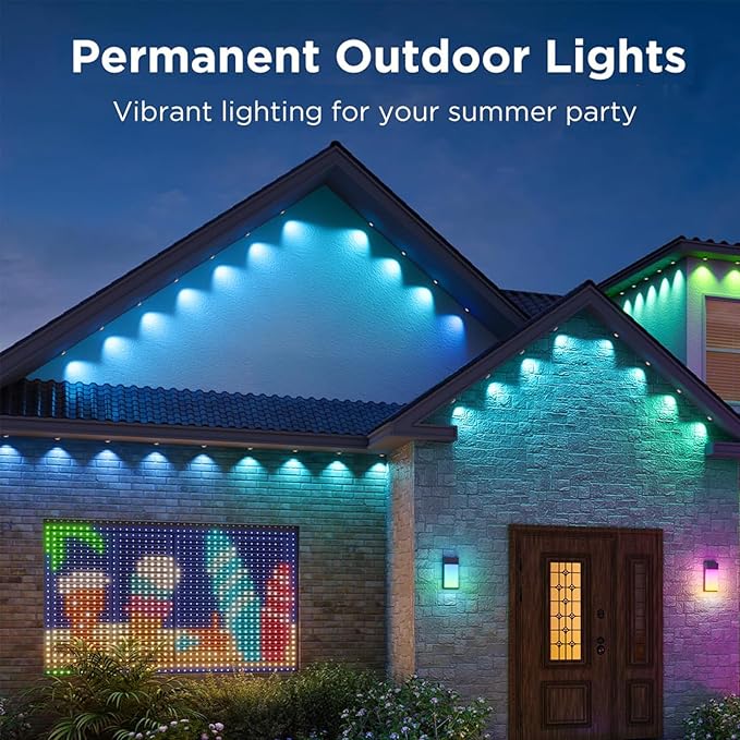 100FT Permanent Outdoor Lights - IP65 Waterproof RGB Eaves Lights with Smart App/Remote Controlfor Christmas All Holiday Party Daily and Accent Lighting House Roof and Garden Decoration