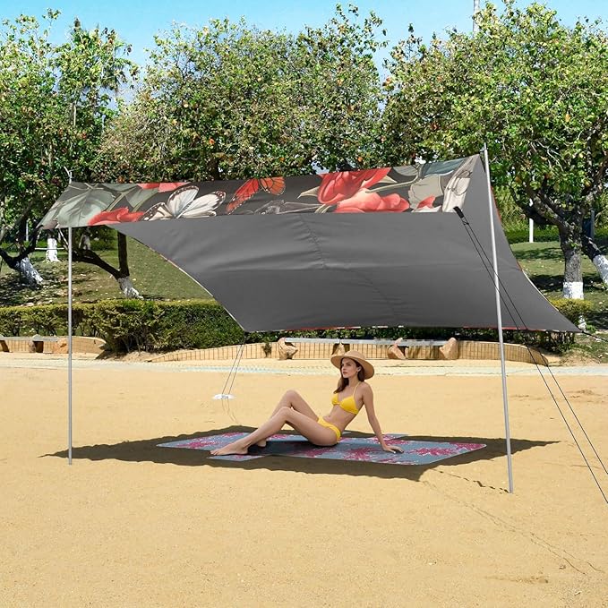 Beach Tent Sun Shelter Skull with Gorgeous Roses Lightweight &amp Easy Setup Beach Shade Canopy for Camping Fishing