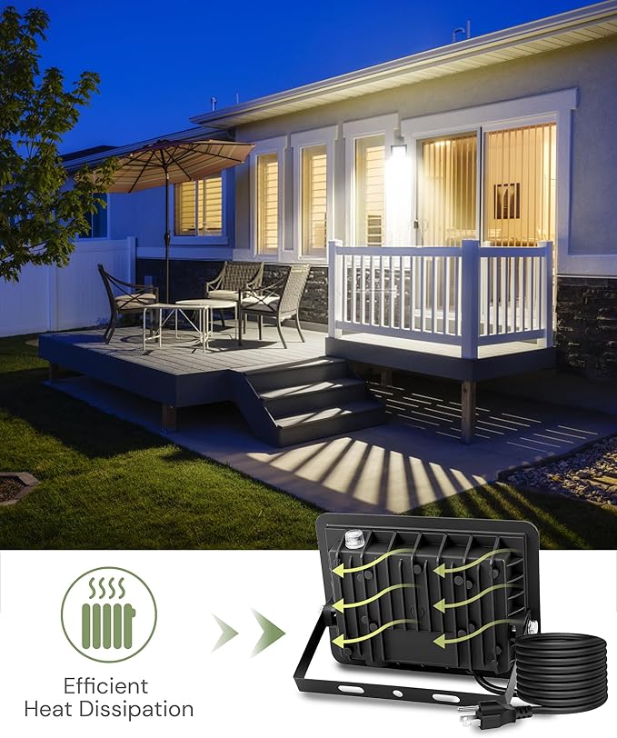 L LOHAS LED 30W Dusk to Dawn Floodlight IP66 Waterproof Plug in Floodlights 6000K Daylight Work Light Security Lights for Yard Garage UL Listed 2Pack