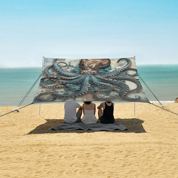 Beach Tent Sun Shelter Octopus Map Lightweight &amp Easy Setup Beach Shade Canopy for Camping Fishing